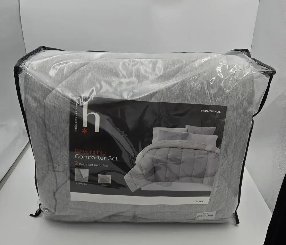 Home Expressions Twin/Twin XL Reversible Comforter Set Gray Jersey New